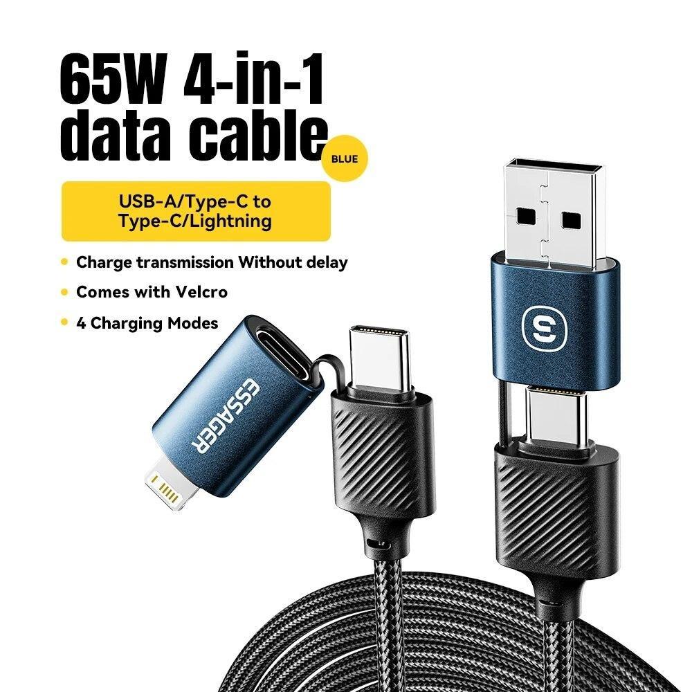 Essager 4 в 1 USB-кабель типа C, 65 Вт PD, провод для быстрой зарядки, кабель типа C-C для IPhone 15 14 13 Pro Max IPad HUAWEI Xiaomi