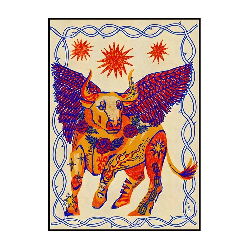 Abstract Classic Illustration Poster Tiger in Blue Wall Art Print Canvas Painting for Living Room Home Decoration Picture