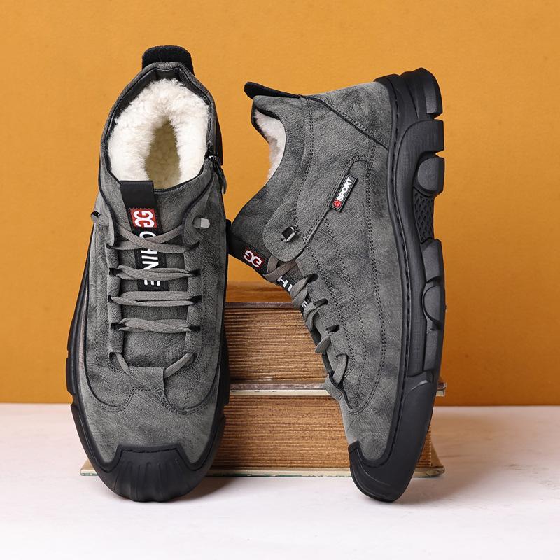 Бархатные хлопковые туфли мужские туфли папины туфли зимние папины туфли утолщенные бархатные высокие туфли с круглым носком мужские хлопковые кожаные туфли шерстяные туфли