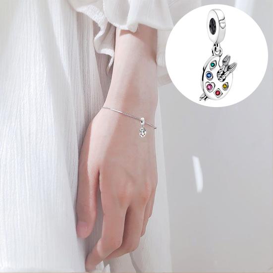 Artist Palette with Brushes Pendant Dangling Charm for Bag Rhinestone Decor Bracelet