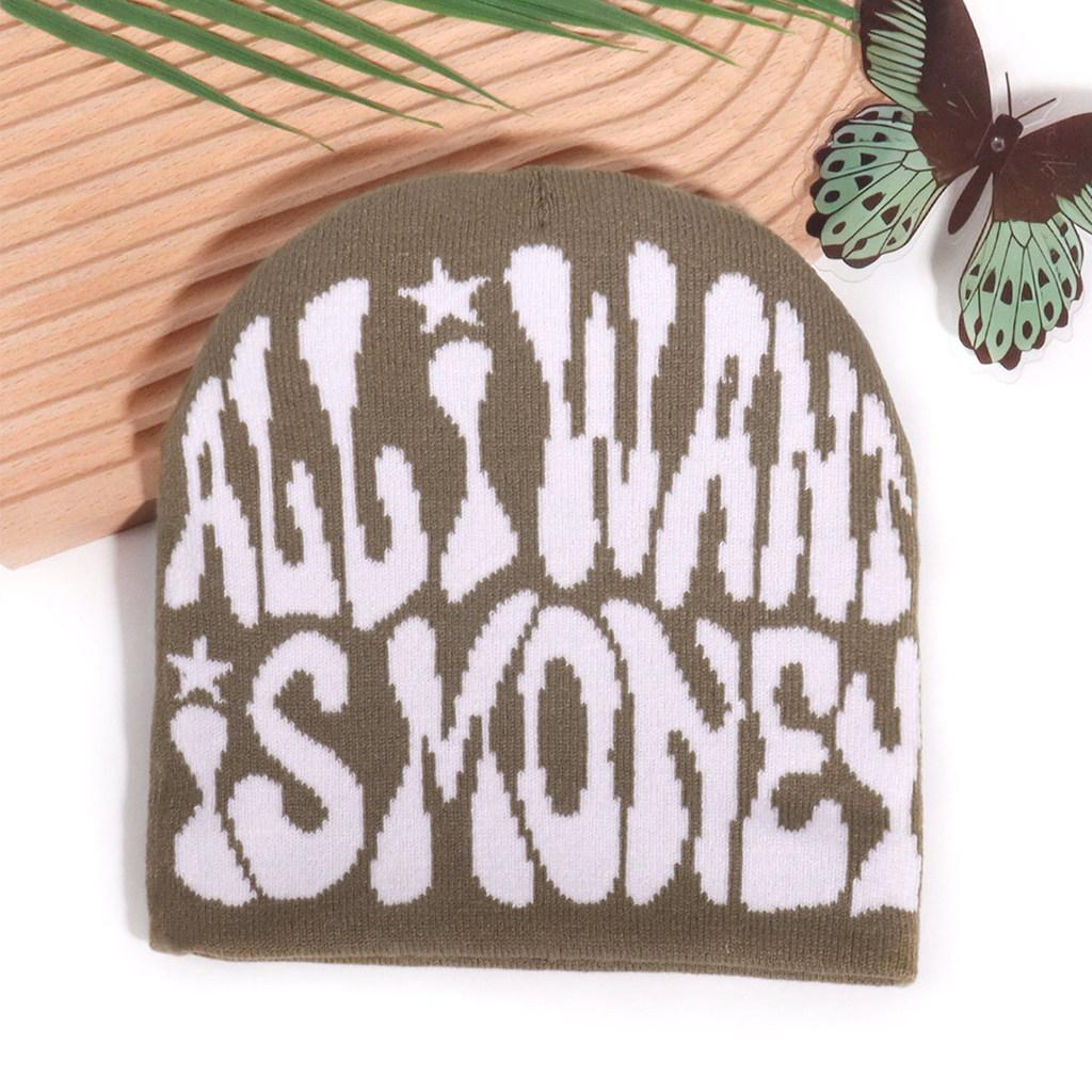 Minimalist Acrylic Knitted Cap With Letter Design For Casual And Hip Hop Looks