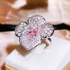 Deluxe Full Diamond Rich Flower Square Chamfered Imitation Pink Ice Flower Cut High Carbon Diamond Ring