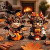 Wooden Base Ornament 2PCS Highland Cow Ornament, Rustic Style Figurine, Thanksgiving Home Accent Theme Wood Art, for Entrance Living Room Decor Animal