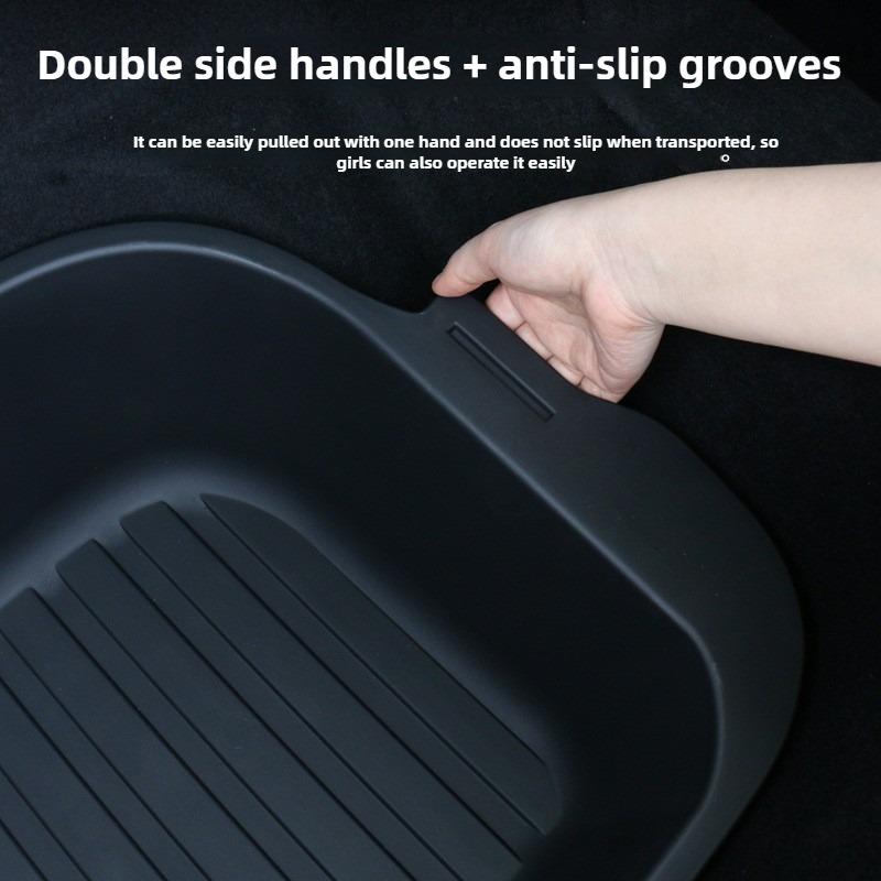 For Tesla New Model Y Juniper 2025 Launch Rear Trunk Double Layer Storage Box & Side Storage TPE Bins Organizer Stowing Tidying