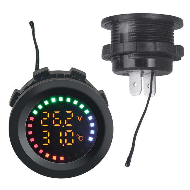 Voltmeter Display Temperature Gauge Car Digital Thermometer Waterproof Detector Easy Installation Suitable for Vehicle Parts