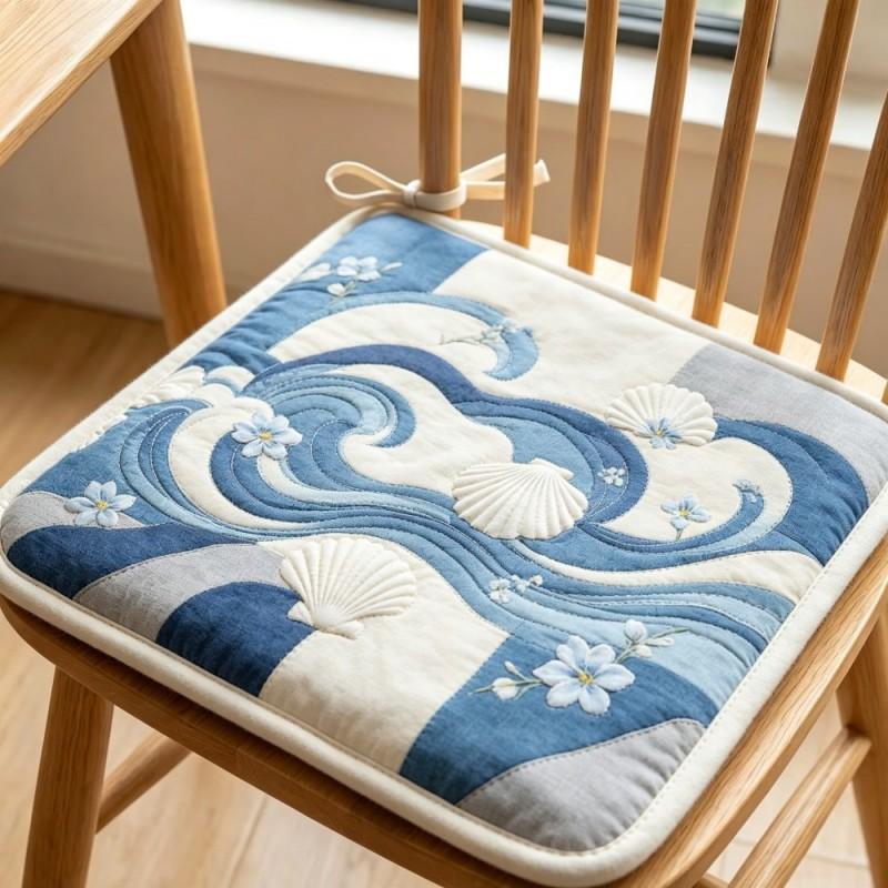 Quilted Printed Chair Cushion Flower Dining Room Living 18in 16in