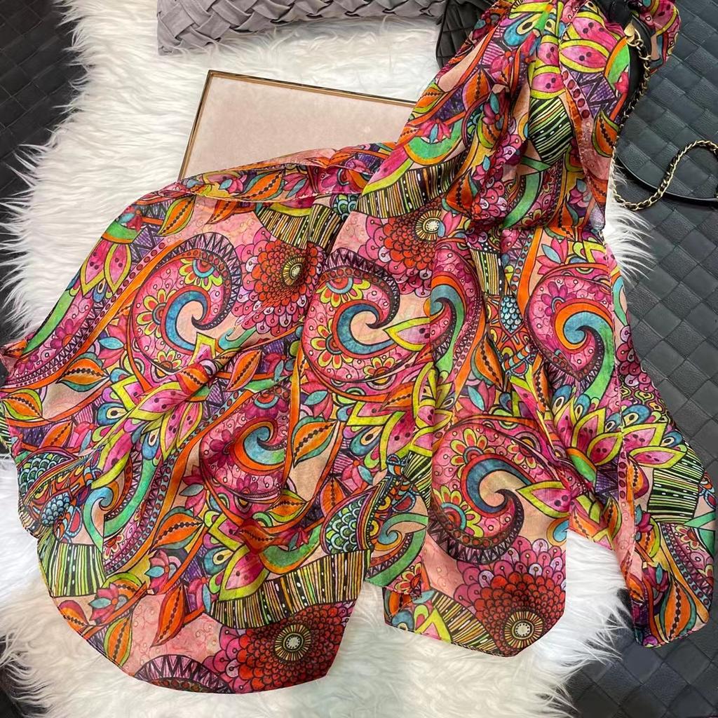 Белый 100% Шелковый Шарф Женские Шарфы Bufandas Летние Пляжные Шали Foulard Осень Зима Цветочный Дизайн Длинные Шарфы на Шею Хиджабы