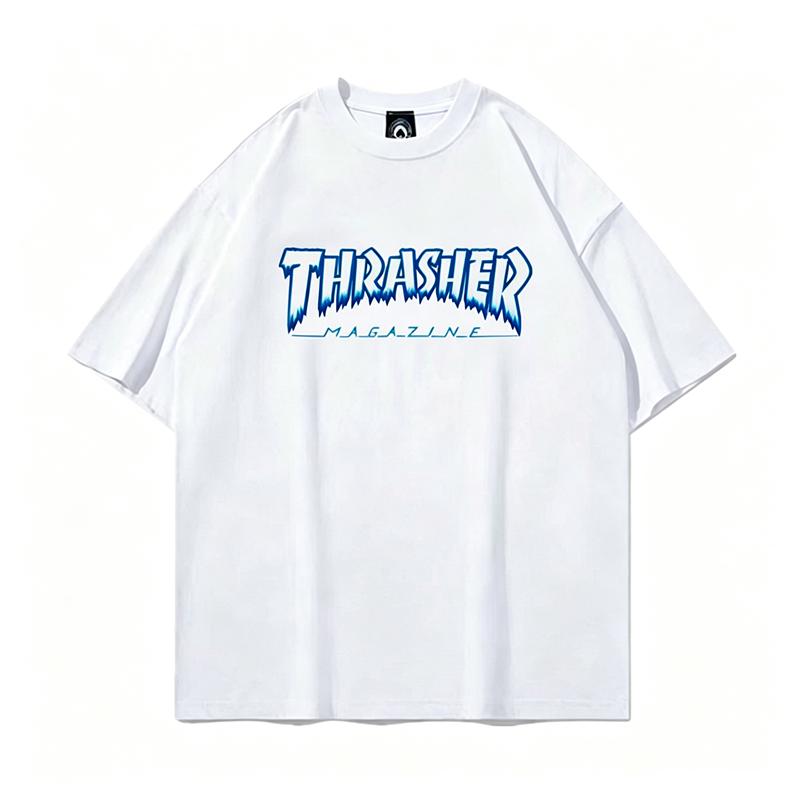 Летняя футболка Thrasher Skateboard Magazine с принтом букв Мужская Женская Оверсайз Хлопок Короткий Рукав Повседневная Уличная Одежда Футболка Топ