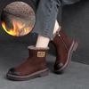 Johnature Winter Plush Warm Short Boots Retro Comfortable Genuine Leather Solid Color Versatile Women's Shoes