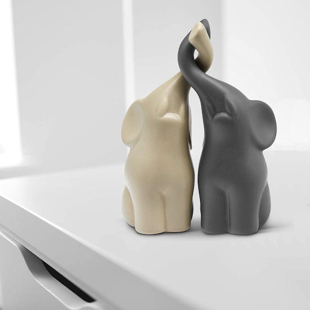 2 Sets of Ceramic Couple Elephant Double Elephant Elephant Sculpture Fashion BookShelf Display