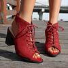 Sandalias De Mujer Women High Heels Dance Shoes Summer New Woman Suede Peep Toe Party Shoes Lace-up Female Sandals