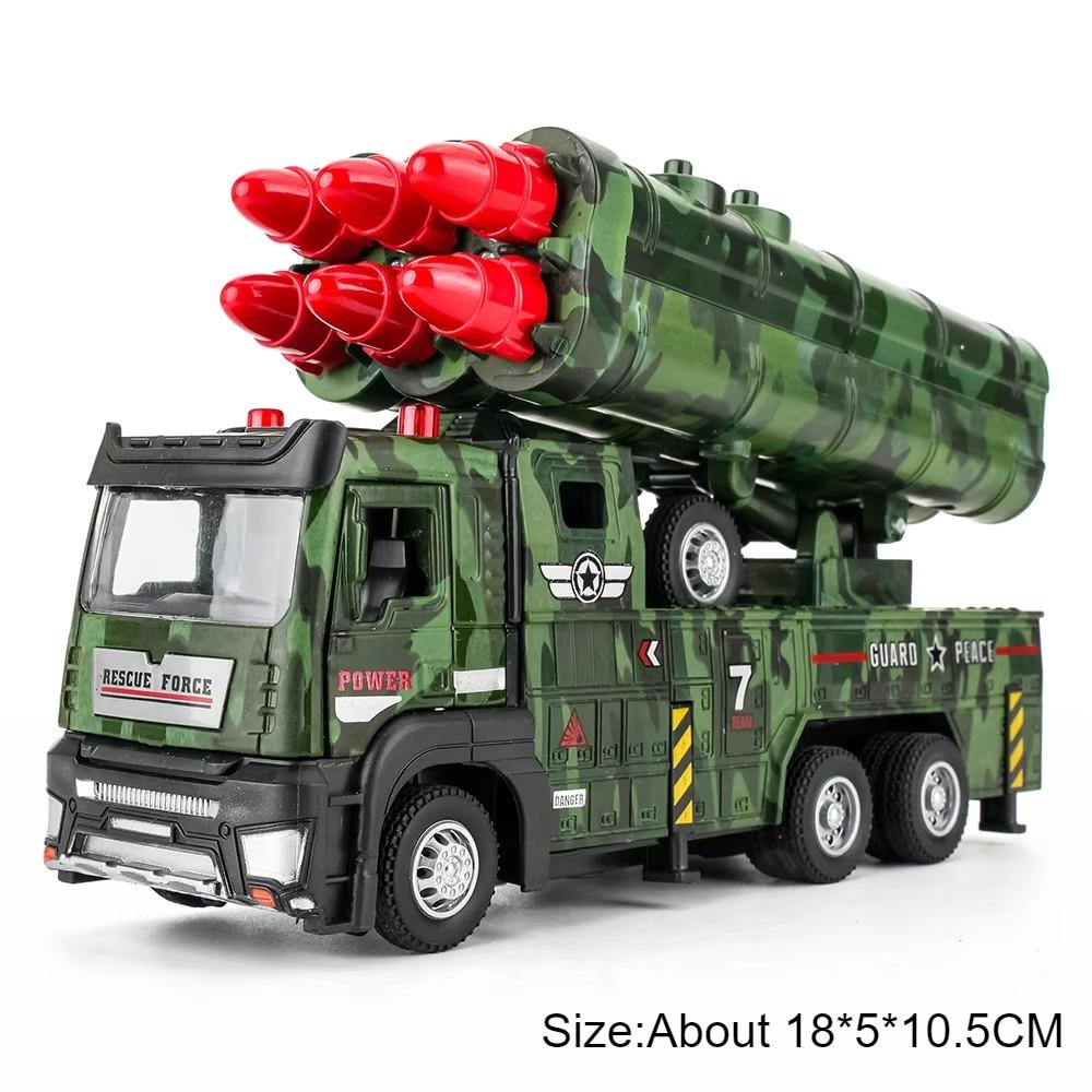 1:32 Пожарная машина цистерна Военные ракетные установки Модели грузовиков Игрушечная машина Металлический литой корпус Звук Свет Модели Подарки для мальчиков