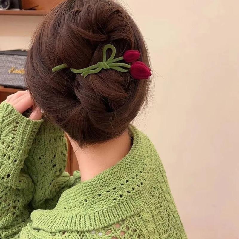 Flocking Tulip Hair Clip Women's Back Head Spoon Twist Clip Large Hair Clip Headwear High End One Line Accessories
