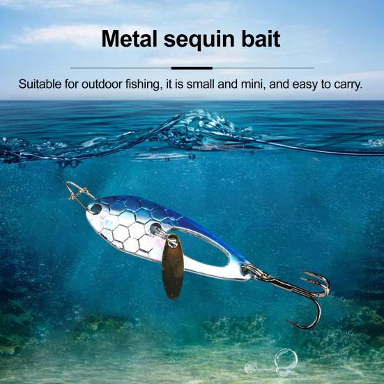 4CM/5G Spinner Blade Lure with Hook Double-sided Reflective Hard Metal Spoon Spinnerbait Rotating Sequin Lure Saltwater Freshwater Walleye Bass