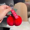Шикарная вишневая подвеска: Брелок из меха кролика рекс с плюшевым шариком