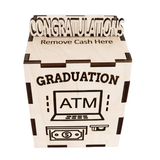 Yousheng Wooden Graduation Money Gift Box ATM Cash Container Piggy Bank Congratulation Card Holder Money Saving Jar Grad Party Desktop Decoration