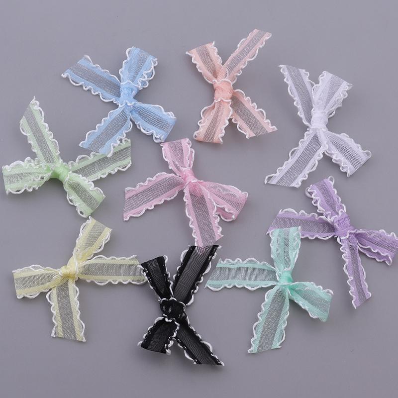 20pcs/lot 3.5x4cm Gauze Bows Colorful Small Size Satin Ribbon Bowknot Flower for Craft Handwork DIY Party Decoration Supplies