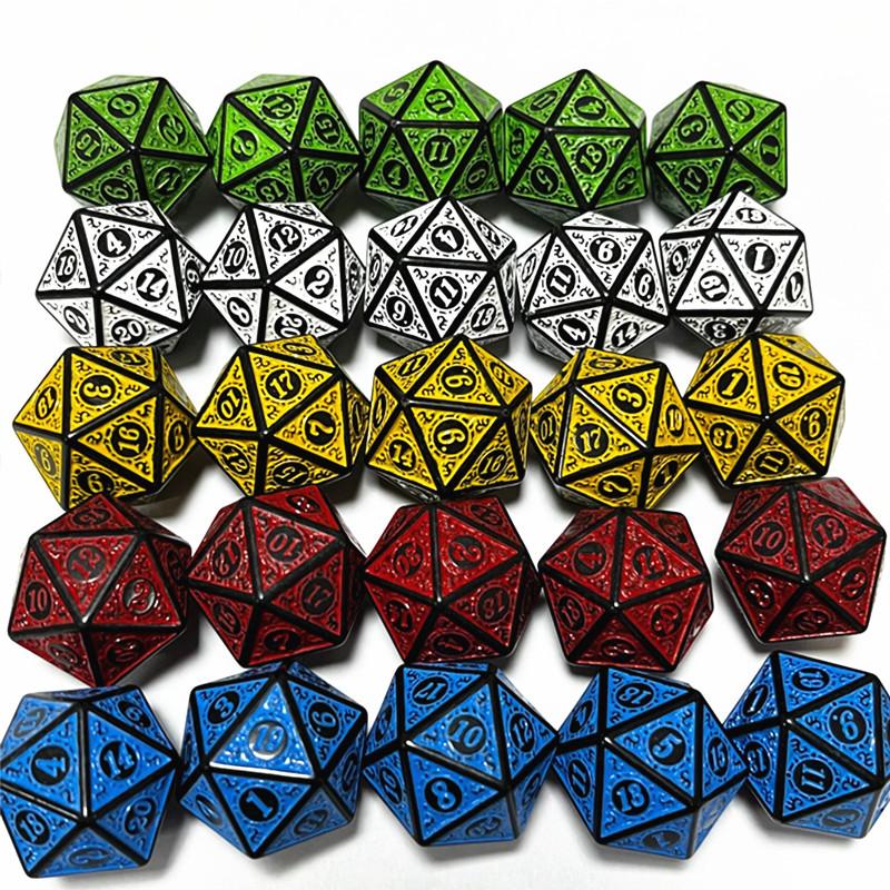 10 шт./набор акриловых игральных костей D20, многогранные, 20-гранные, с резным узором, игральные кости для настольных карточных математических игр D&D, игр для вечеринок