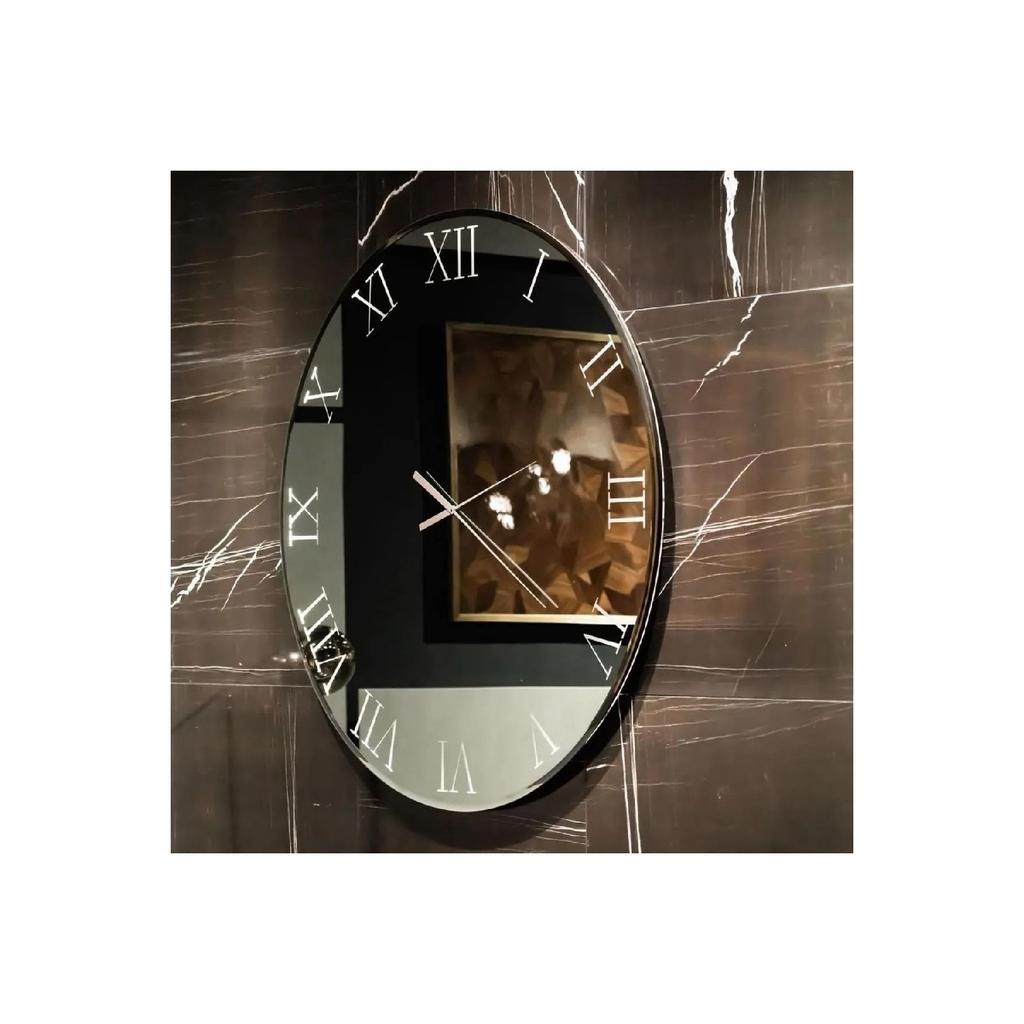 50 X 50 Стеклянные зеркальные настенные часы с римскими цифрами 50 см(обратите внимание на плекси) Овал Модерн Деревянный Серебряный