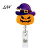 Teacher Badge Reel Retractable Holder, Halloween Glitter Acrylic Reel, Cute Ghost ID Card Pumpkin Holder for Nurse Doctor Worker