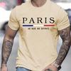 Men's 100% Pure Cotton Summer Loose Size PARIS Letter Pattern Print Casual Comfortable Round Neck Short Sleeved T-shirt Top