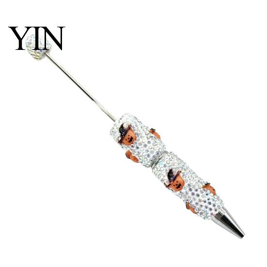 Festive Gel Ink Pen Rhinestone Beadable Pen, Glitter Plastic Beaded Halloween Pumpkin Ghost Skull Funny for DIY Craft Making, School Office