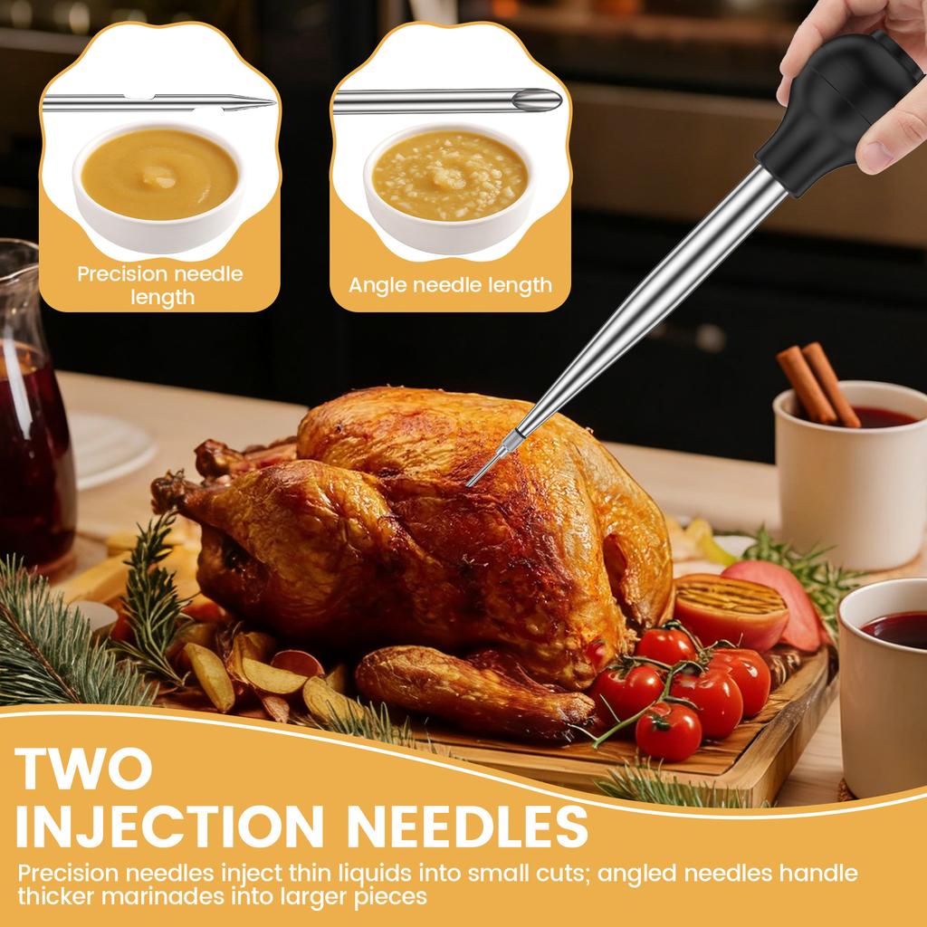 Шприц для маринования индейки из нержавеющей стали, многоразовый шприц для мяса BBQ, инжектор для маринада с чистящей щеткой для приготовления пищи