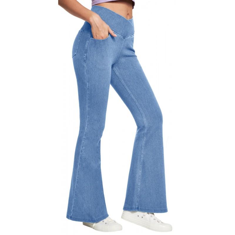 Womens High Waist Flared Jeans Stretch Slim Fit Long Pants Streetwear