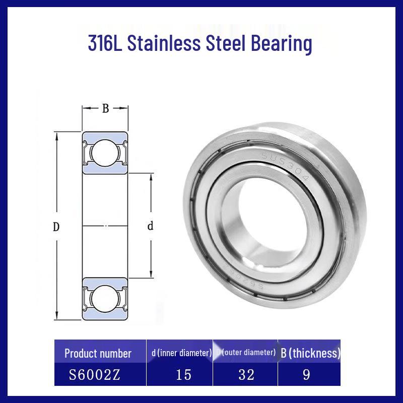 Jundingying S6002ZZ 316L Stainless Steel Deep Groove Ball Bearing