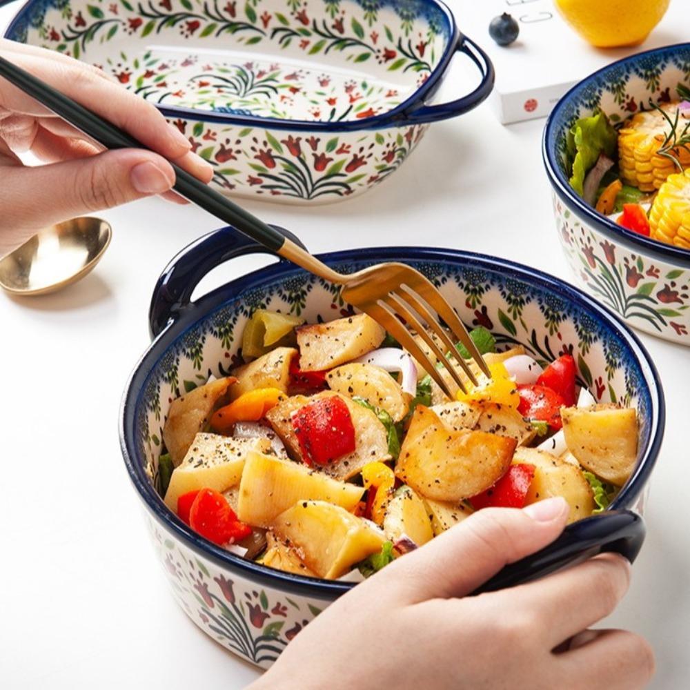 Double Ear Baking Dish With Handles Soup Bowl Ceramic Baking Tray For Serving Food