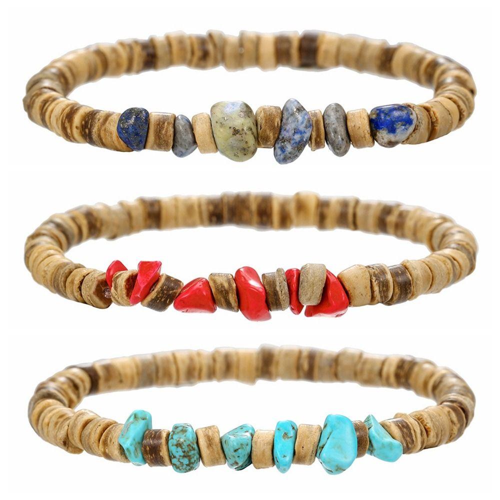 3 шт./комплект, мужские браслеты в богемном стиле, этнический стиль, кольцо для руки из кокосовой скорлупы, браслет из бусин, набор для девочек