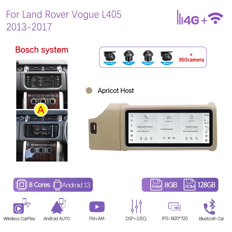 12,3" Автомобильный мультимедийный плеер для Land Rover Vogue L405 2013-2017 Навигация GPS Радио Android13 8+128G CarPlay 4G Головное устройство 360Camera