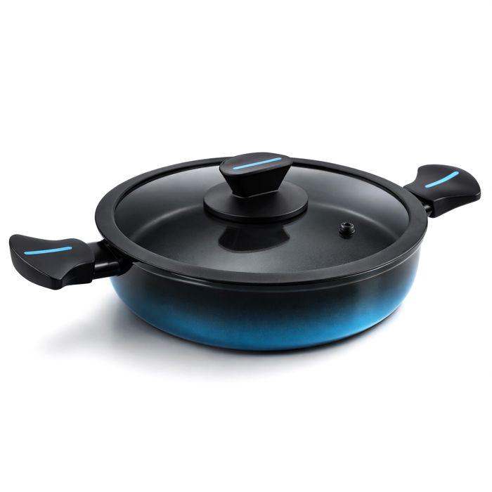 MARE Faitout Bas Induction en Acier Forgé 28cm, Antiadhésif sans PFOA, Tous Feux Briebe Mare Bleu