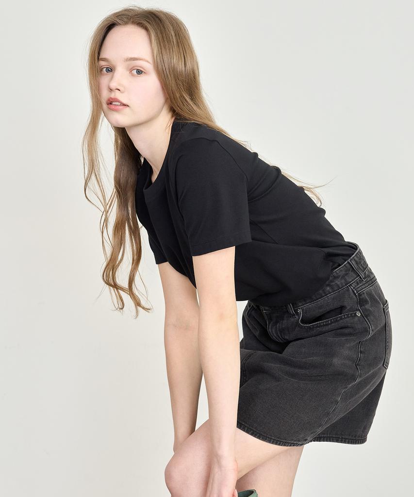 BASIC HOUSE Women'S Stretch Round Neck Regular Fit Short Sleeve T-Shirt Black