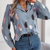 Модная женская блузка с длинным рукавом, принт перья, рубашка с воротником-стойкой, весна-осень, темпераментная, элегантная