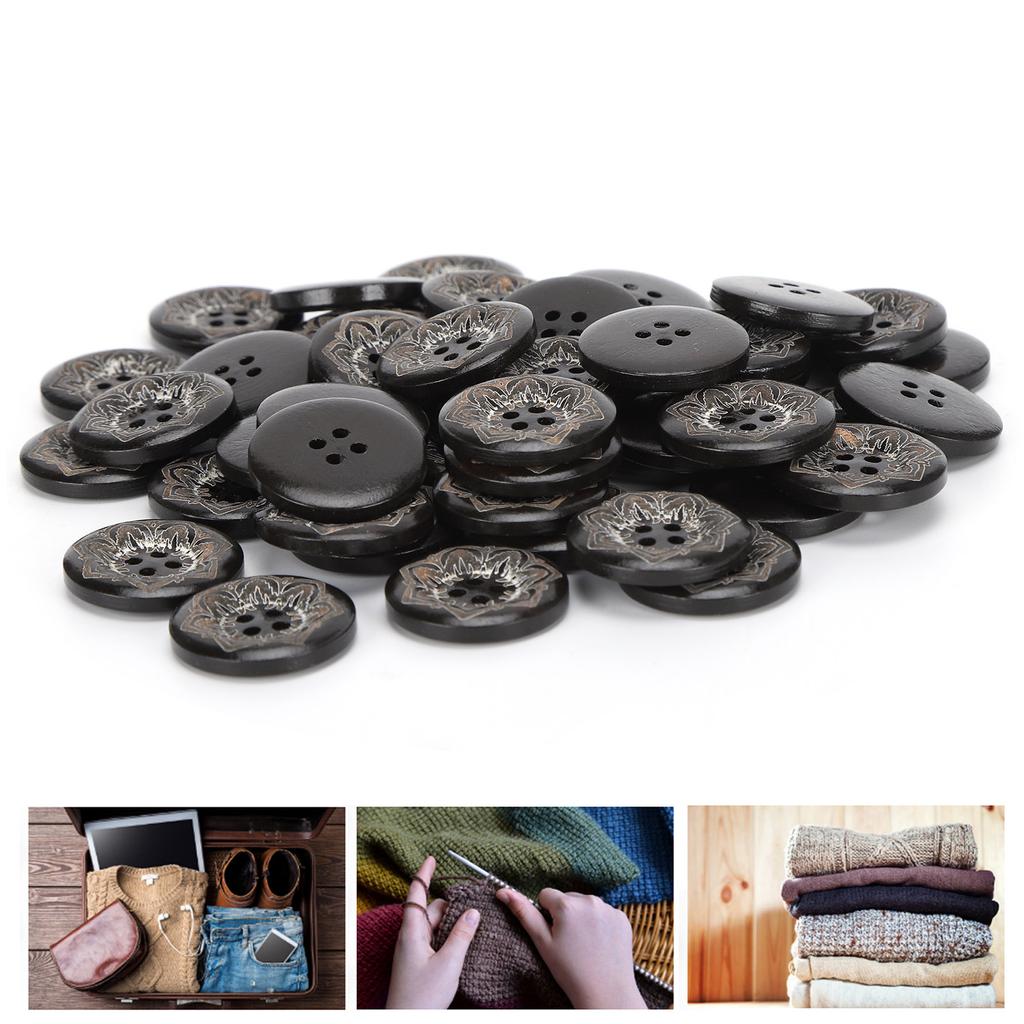 50 шт. Деревянные пуговицы 4 прорези резные цветы ручная работа круглые пуговицы швейные аксессуары