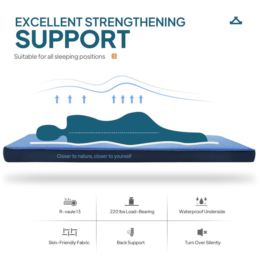 Thick Self Inflating Sleeping Pad with Solid Foam Camping Mattress with Pump Sack Portable Roll Up Bed Inflatable Outdoor Mat