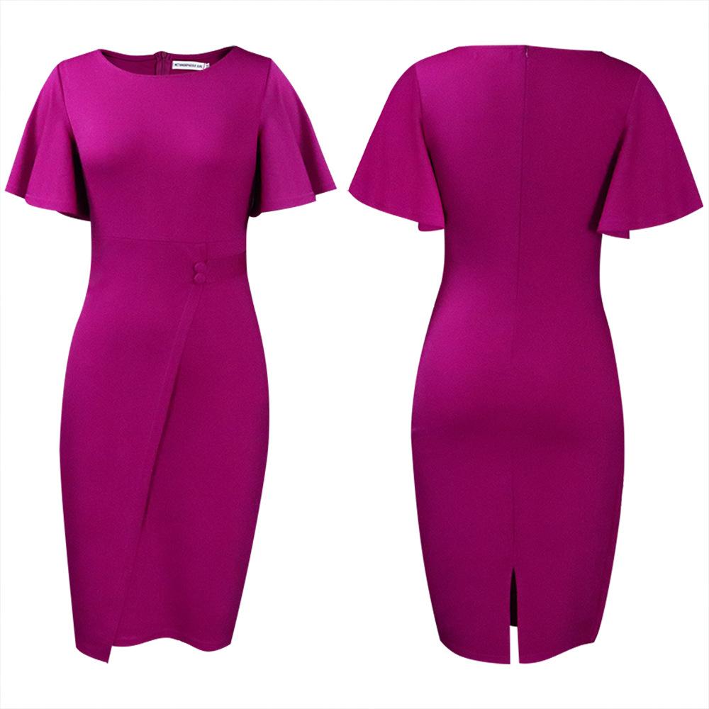 Women's summer new lotus leaf sleeve fashion split hip wrap large size women's dress