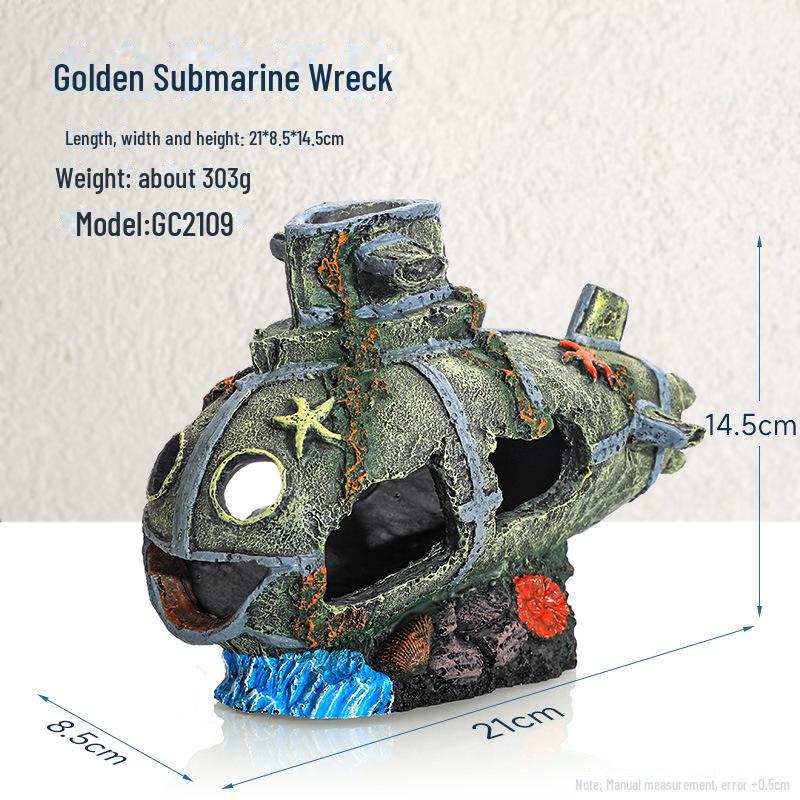 Декорация для аквариума в виде смоляного пиратского кораблекрушения с реалистичной детализацией