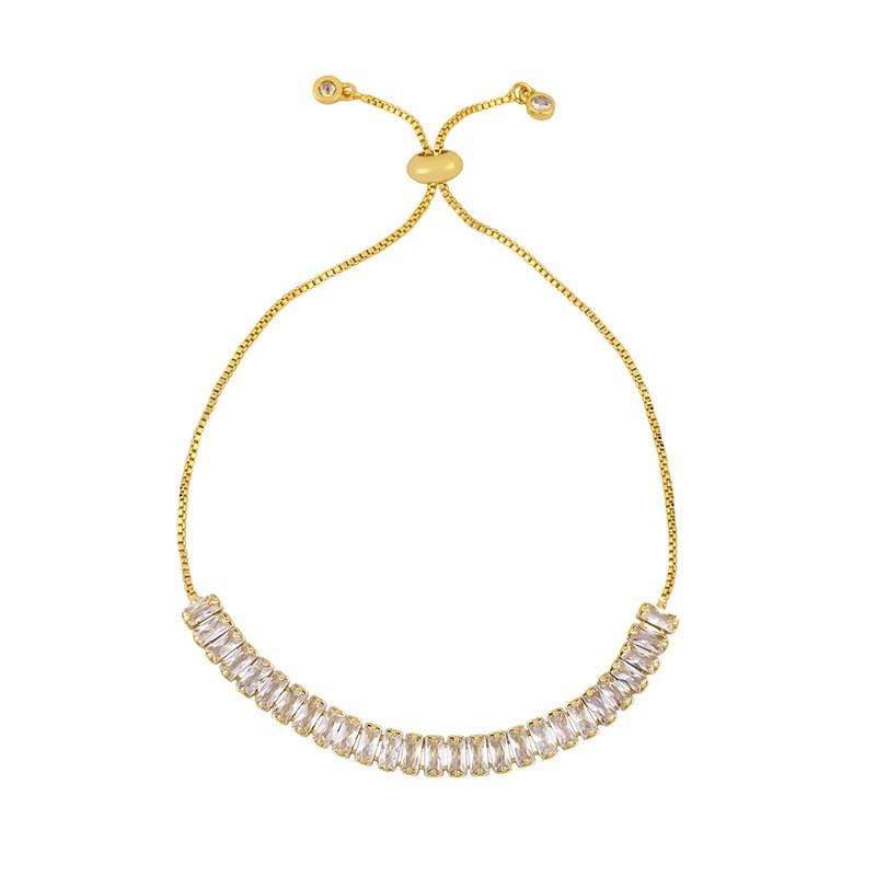 Adjustable Pull-String Zircon Bracelet Women 18K Gold Plated Copper With Multicolor Cubic Zirconia Geometric Design