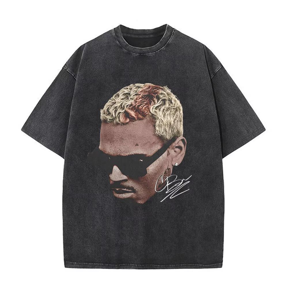 Футболка Chris Brown Breezy Футболка Breezy Bowl Тур XX Винтажные стираные футболки Мужская мода Хип-хоп Футболка с коротким рукавом Уличная мода