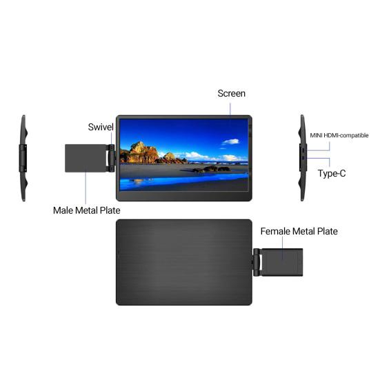 11.6 Inch EM116 Game Monitor Portable HDMI-compatible USB-C 1366x768 TN Computer Display Monitor for Laptop