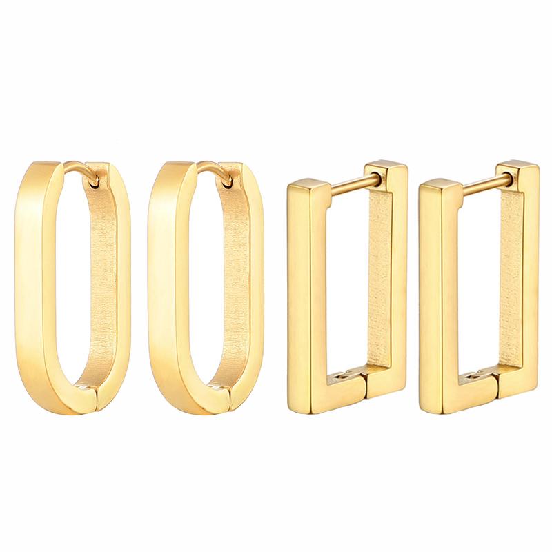 Fashion Stainless Steel Rectangle Hoop Earrings For Women Huggie Geometric Punk Hip Hop Unisex Jewelry Gold Silver Black Color