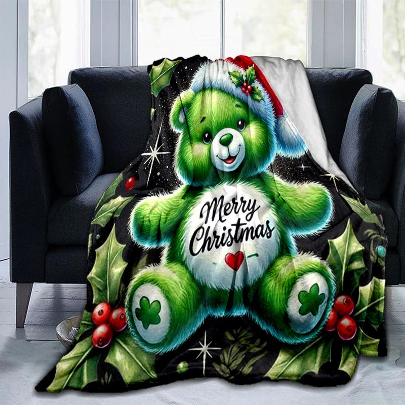 1Pc Christmas Green Teddy Bear Blanket Soft And Comfortable Casual Warm Camping Travel Christmas Halloween Gift M29218