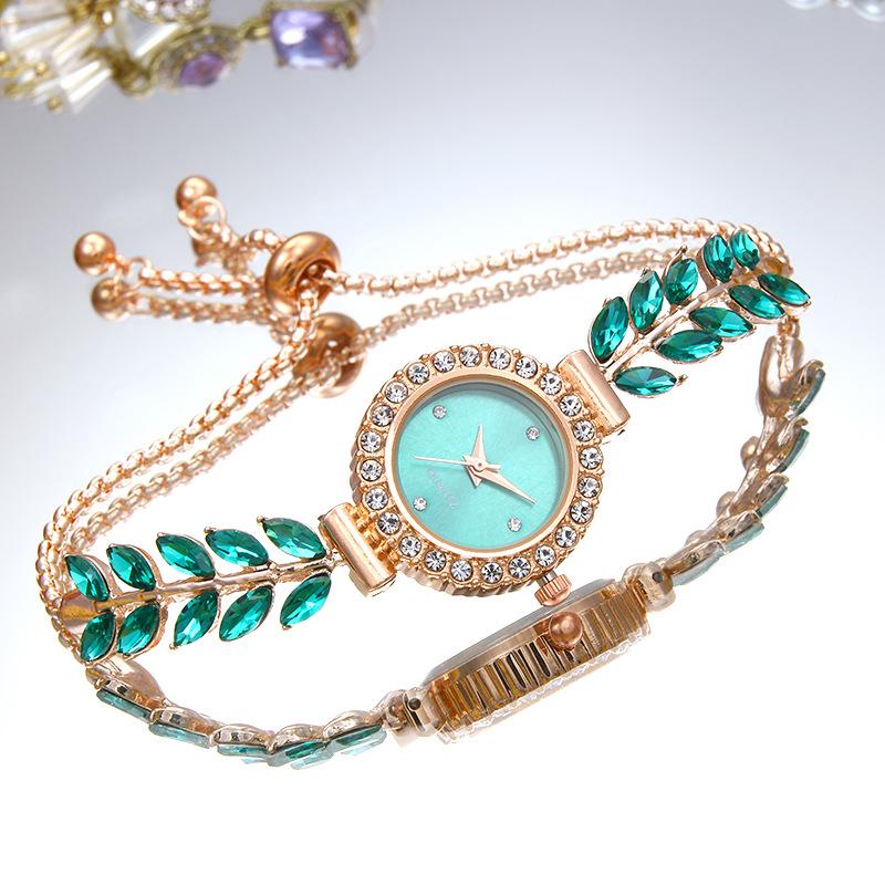 Роскошные маленькие зеленые часы, женские кварцевые часы, круглые часы-браслет с бриллиантами, цветные модные ретро часы, часы с ювелирными изделиями