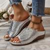 Women Wedge Slippers New Summer Woman Crocodile Print Platform Sandals Female PU Leather Beach Slides Plus Size 43