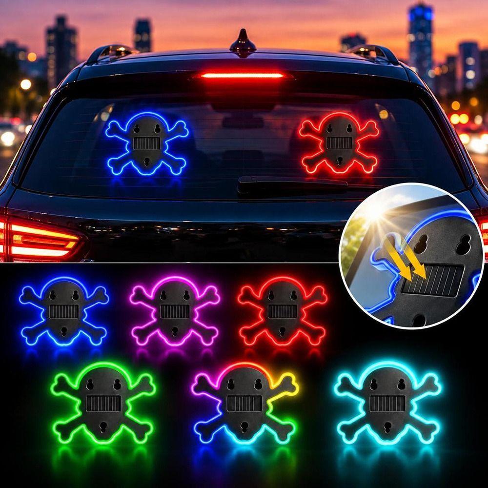 Solar Powered Skull Lamp Multicolor Solar Lamp New Car Window Light Car Window Decor