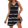 Женское модное повседневное летнее платье без манжет с карманом, V-образным вырезом и полосатым принтом, пляжный сарафан