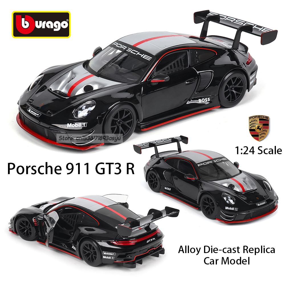 AABKO1 Bburago 1:24 black Porsche 911 GT3 R racing edition die casting alloy car model Art Deco Toy tool gift factory authorization