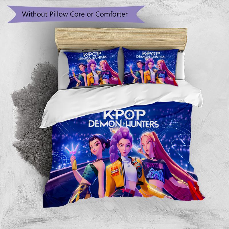 3pcs Kpop Hunter5 pattern bedding set duvet cover set includes duvet cover &pillowcases, perfect all season bedroom decoration & gift